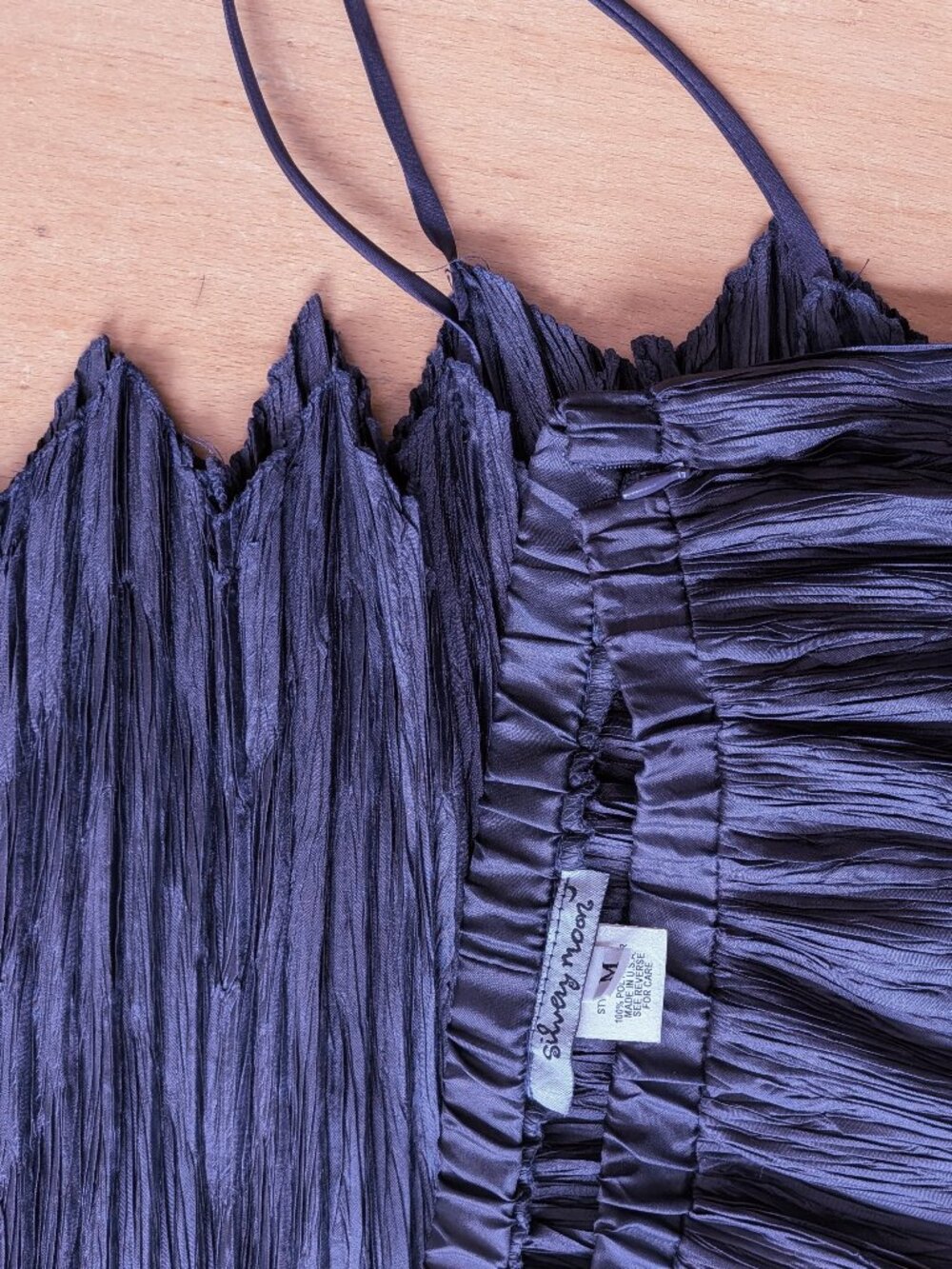 Silvery Moon Pleated Purple Medium Spaghetti Strap Top and Skirt Set